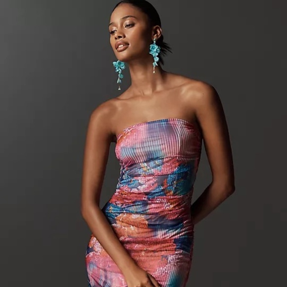 NWT Anthropologie The Soleil Slim Strapless Ruched Mesh Dress Sz XL - Picture 3 of 16